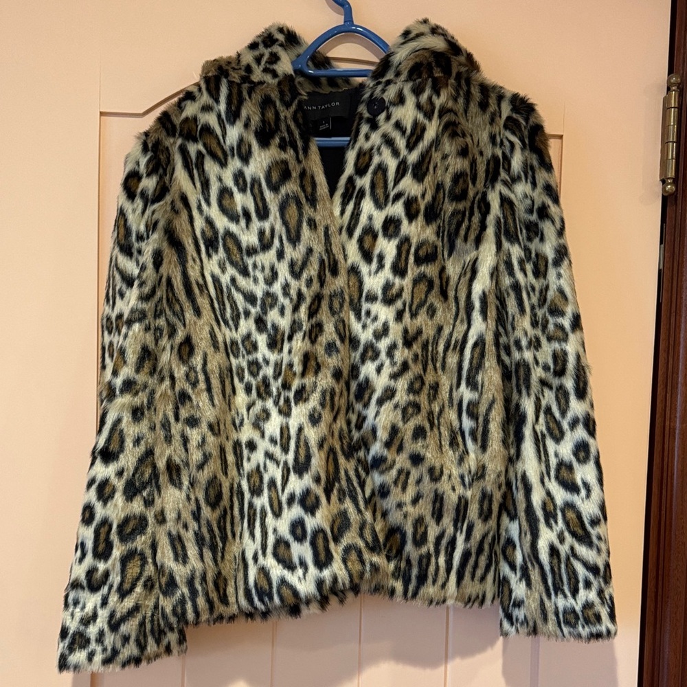 Ann Taylor Animal Print Faux Fur Jacket, S